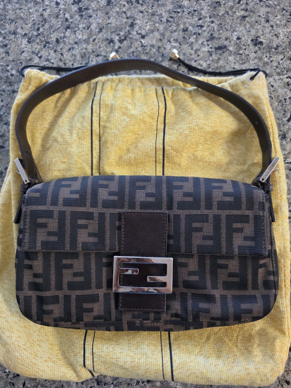 Fendi Black Zucca Canvas Baguette Shoulder Bag